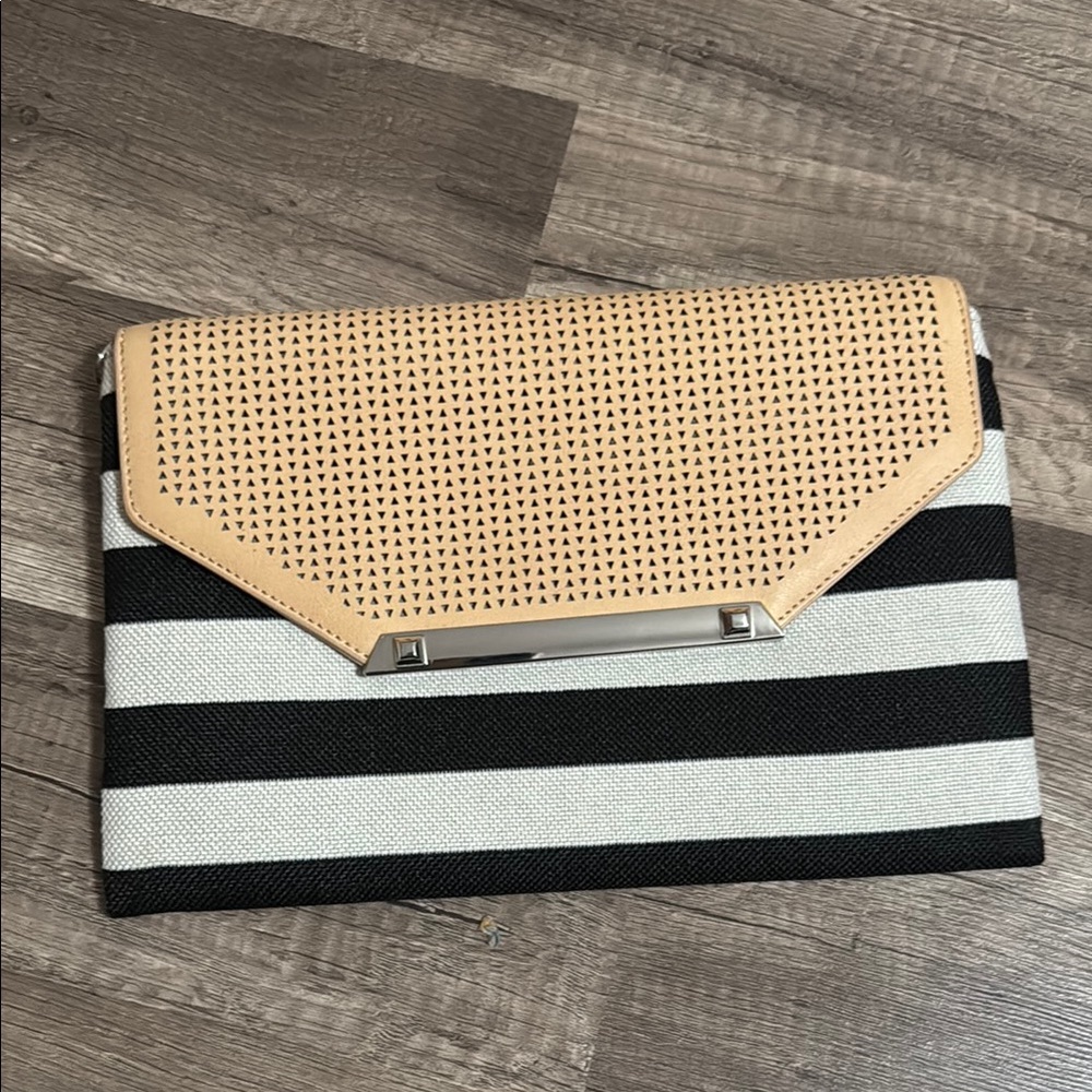 Stylish Tan and Black Striped Clutch